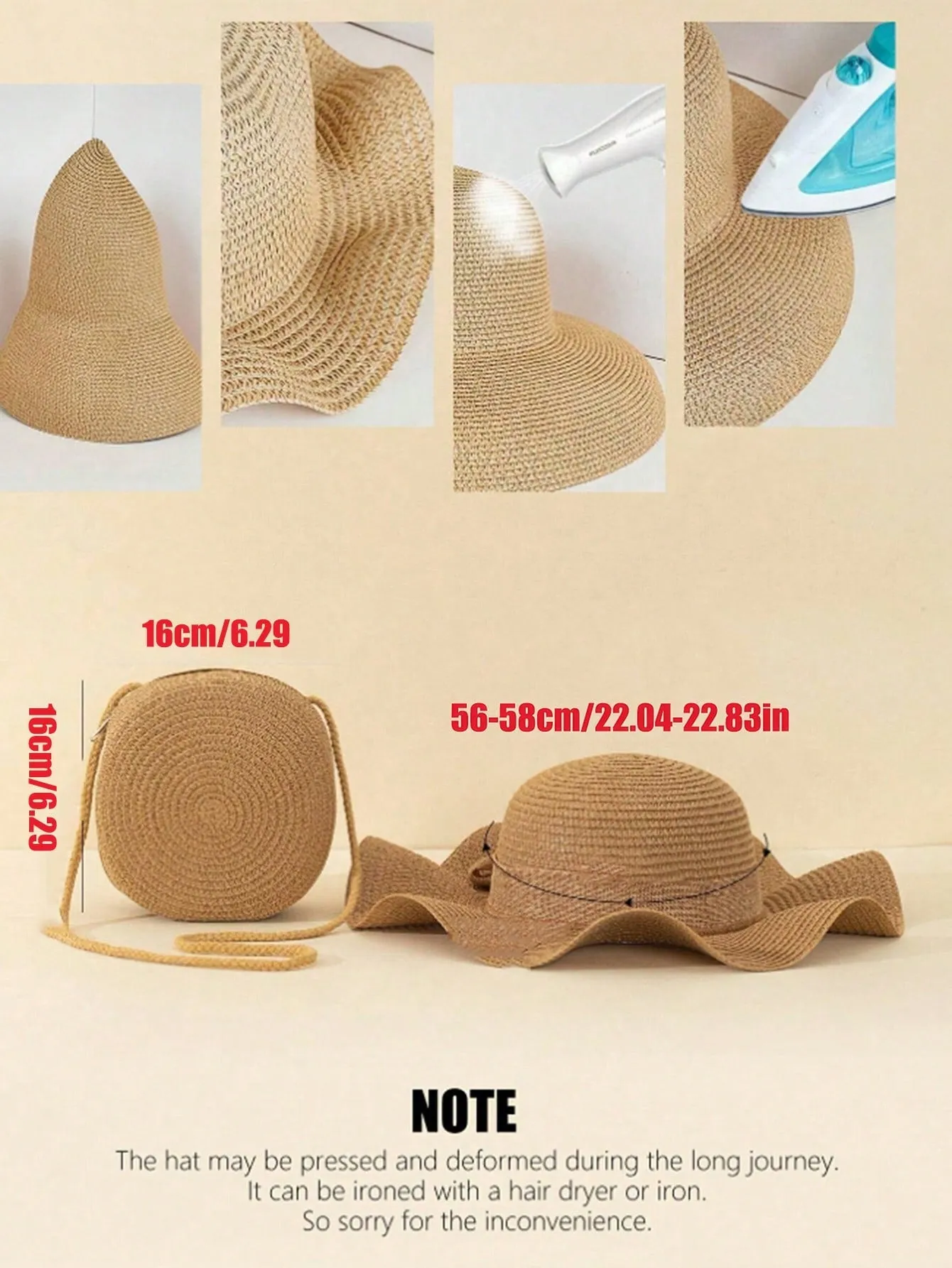 1 Stylish UV-Resistant Straw Hat And Crossbody Bag Set - Non-Textile Woven, Dry Clean Only, Perfect For The Beach