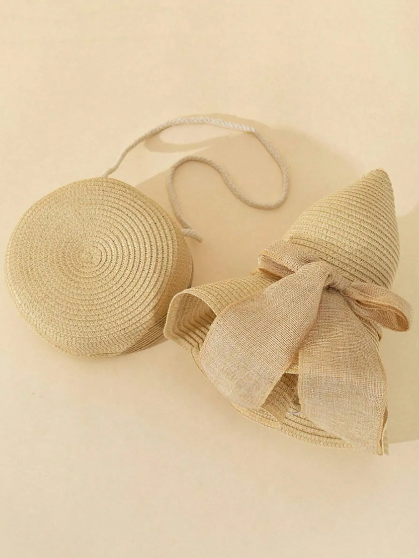 1 Stylish UV-Resistant Straw Hat And Crossbody Bag Set - Non-Textile Woven, Dry Clean Only, Perfect For The Beach