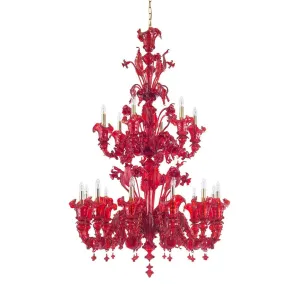 12 6 Light Elegant Multi-Tier Chandelier in Red Murano Glass