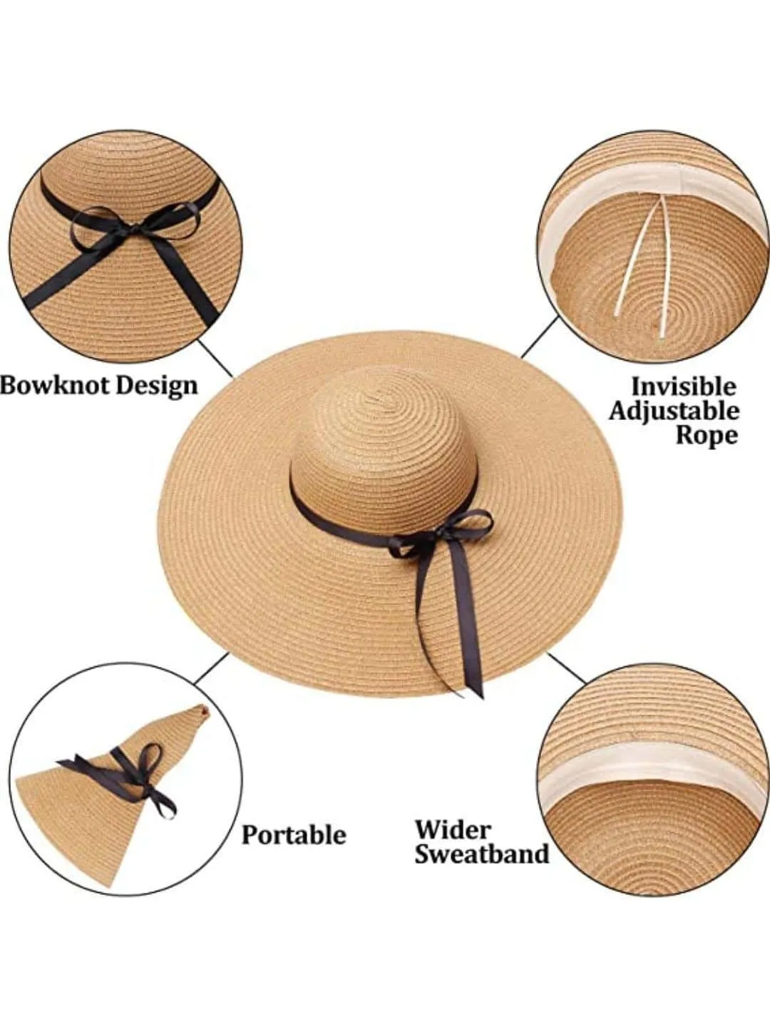 1pc Women's Sun Hat With Wide Brim, UPF 50  Bowknot Summer Hat, Foldable & Rollable Soft Beach Hat