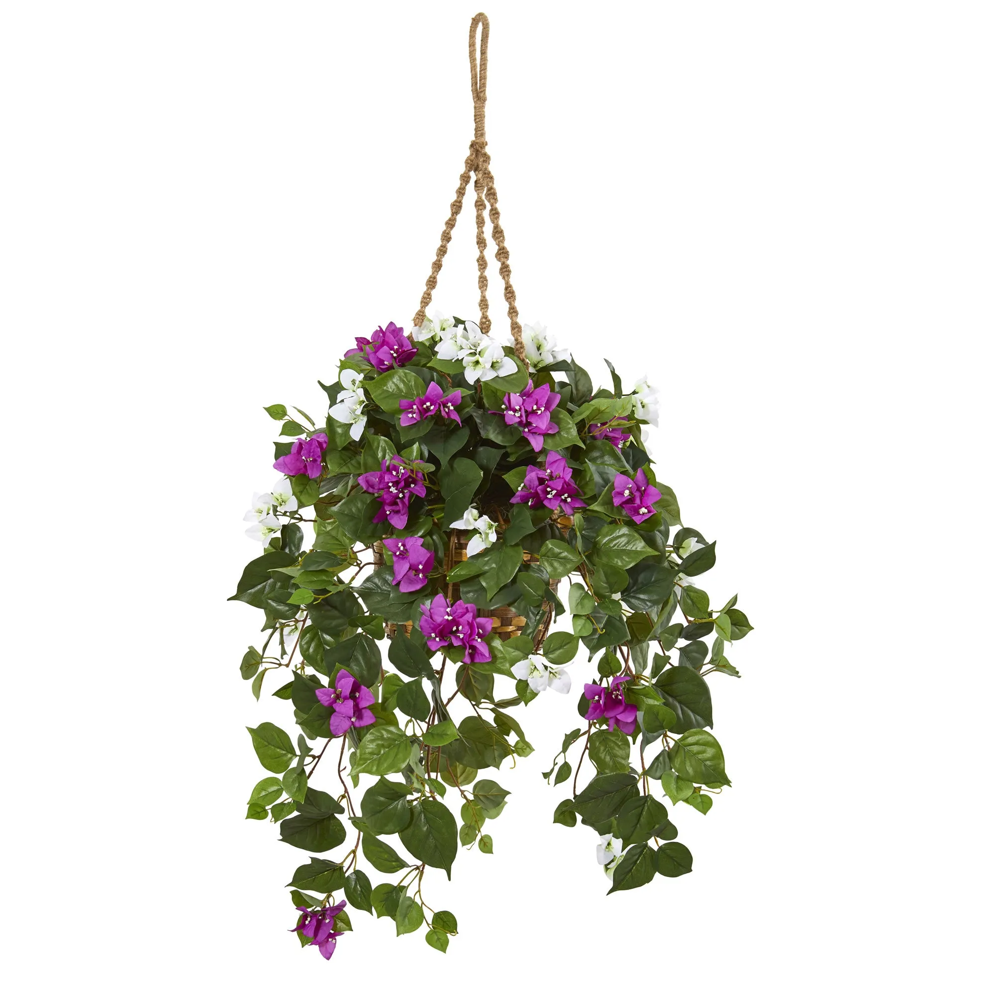 30" Artificial Mixed Bougainvillea In Hanging Basket - Low Maintenance, Life-Like & Vibrant Silk Plants For Busy People.