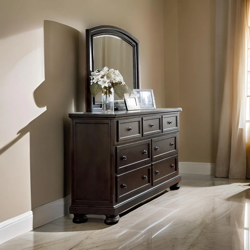 42" Wooden Frame Dresser Mirror with Curved Top, Black By Casagear Home