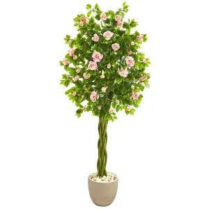 6’ Rose Artificial Tree in Sand Stone Planter