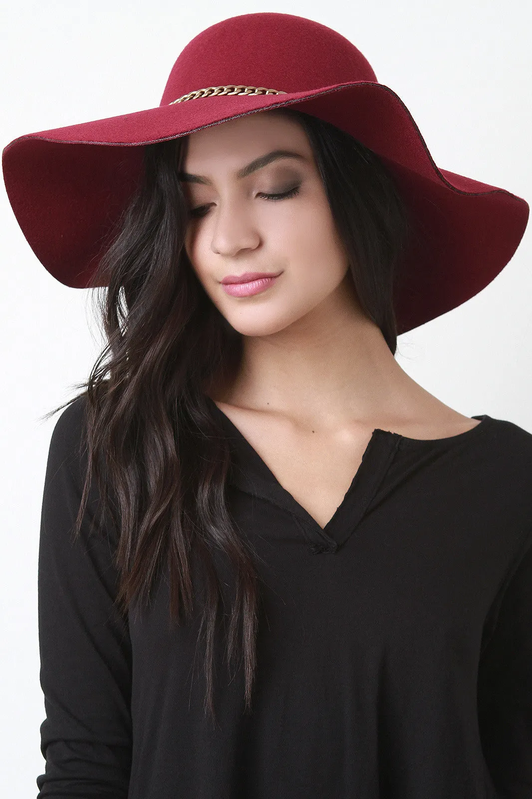 Aged Curb Link Chain Felt Floppy Hat