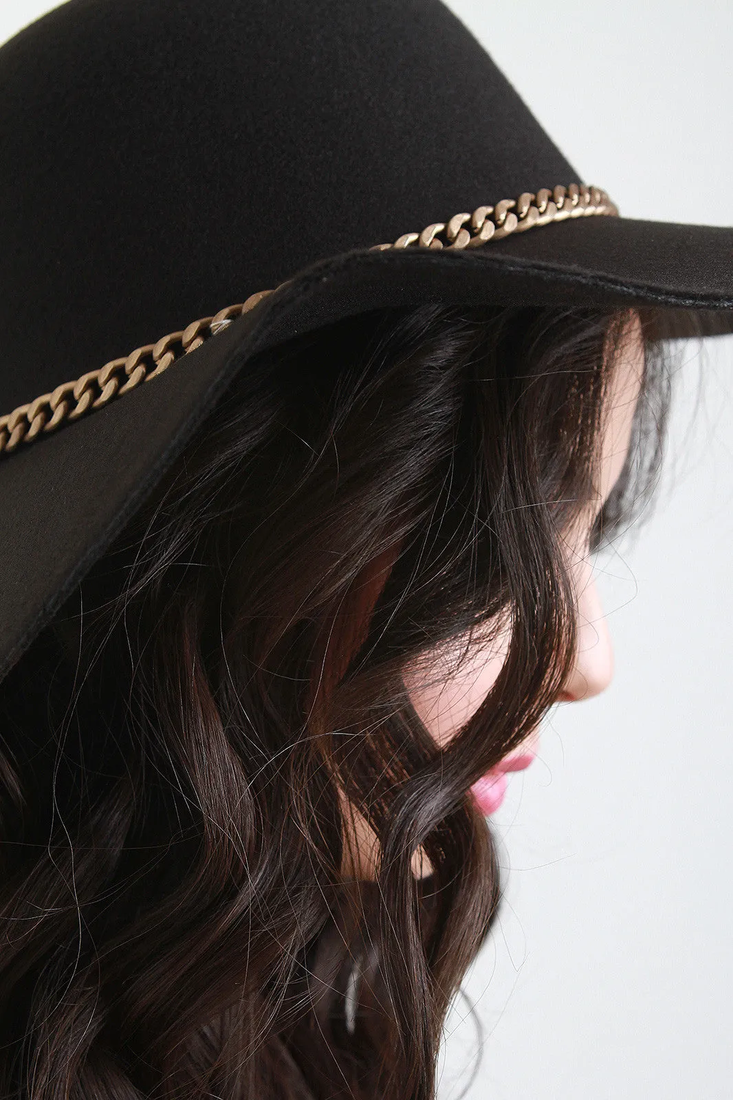 Aged Curb Link Chain Felt Floppy Hat