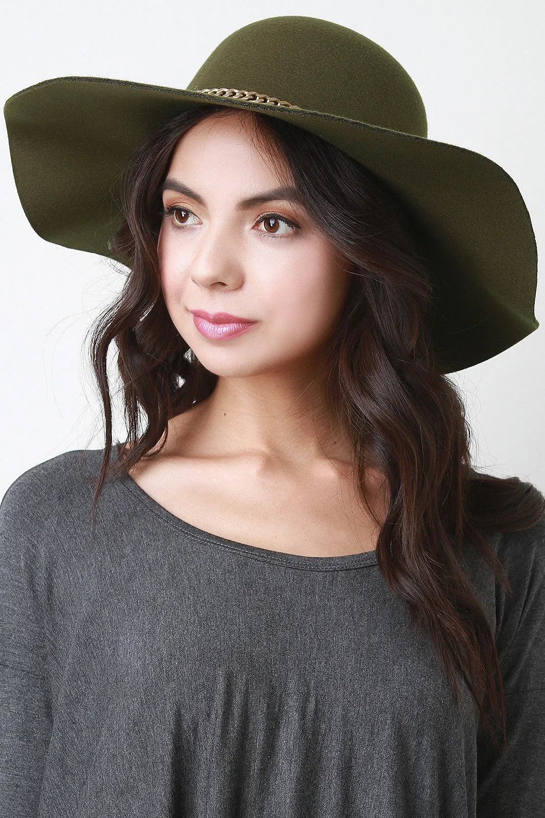 Aged Curb Link Chain Felt Floppy Hat