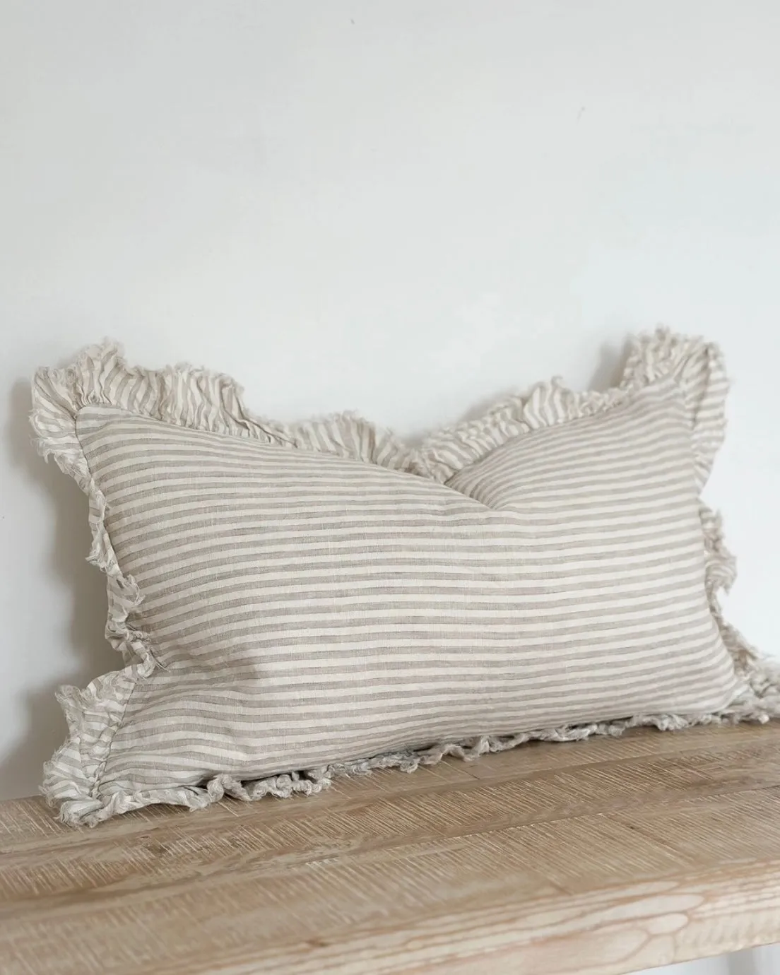 Beige And White Pinstripe Luxury Cotton Blend Cushion Cover - 50cm x 30cm