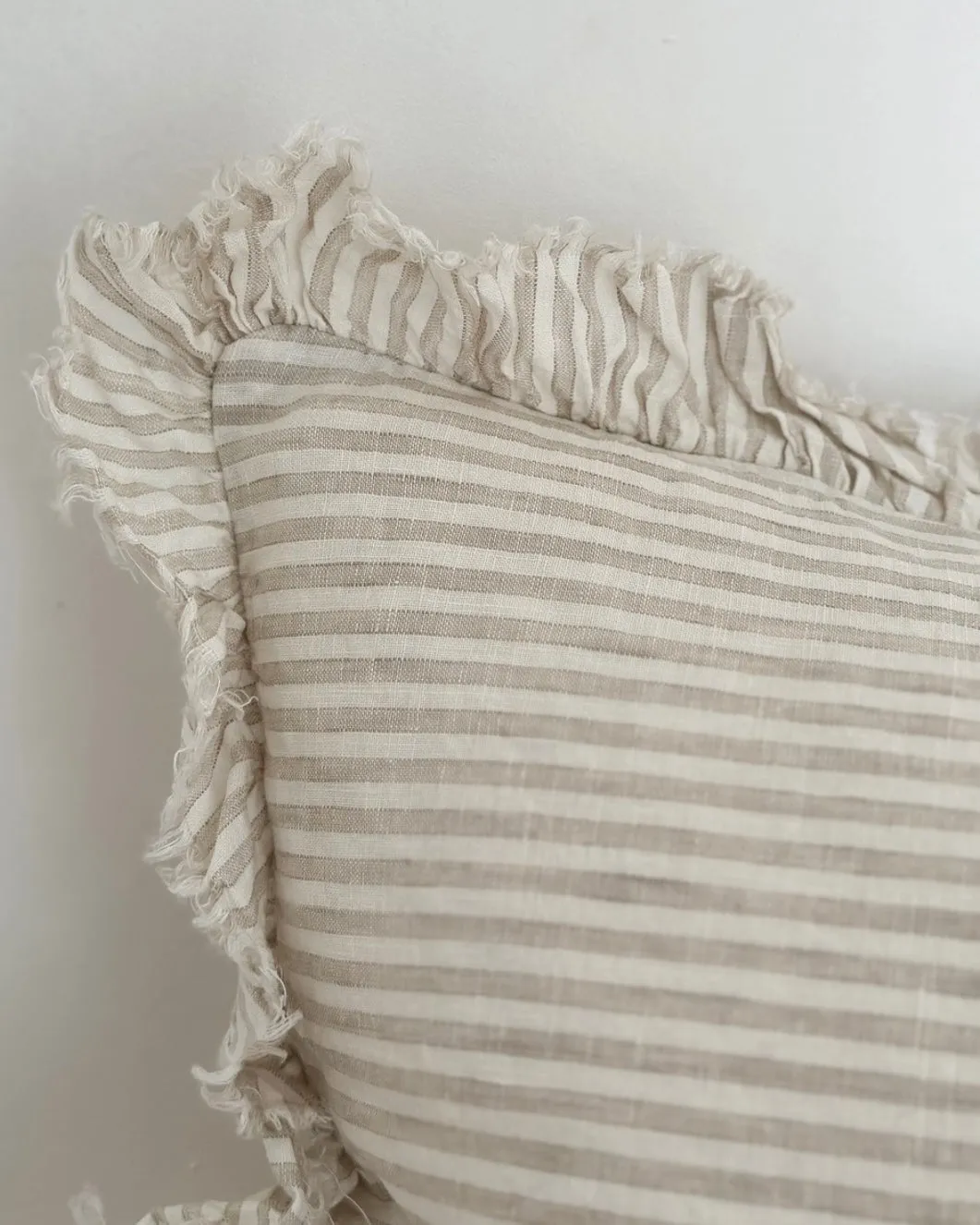 Beige And White Pinstripe Luxury Cotton Blend Cushion Cover - 50cm x 30cm