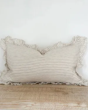 Beige And White Pinstripe Luxury Cotton Blend Cushion Cover - 50cm x 30cm