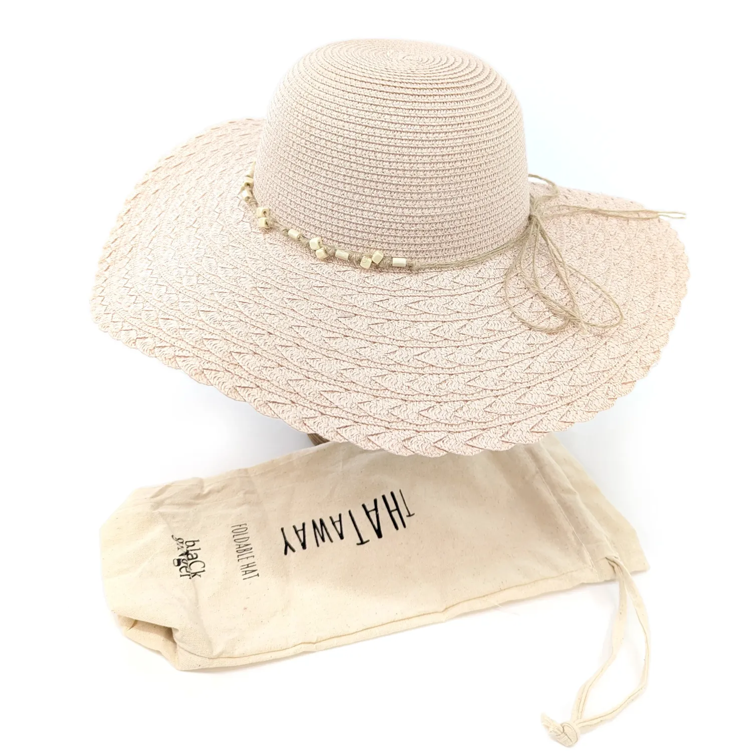 Black Ginger Folding Wide Brim Travel Sun Hat - Pink