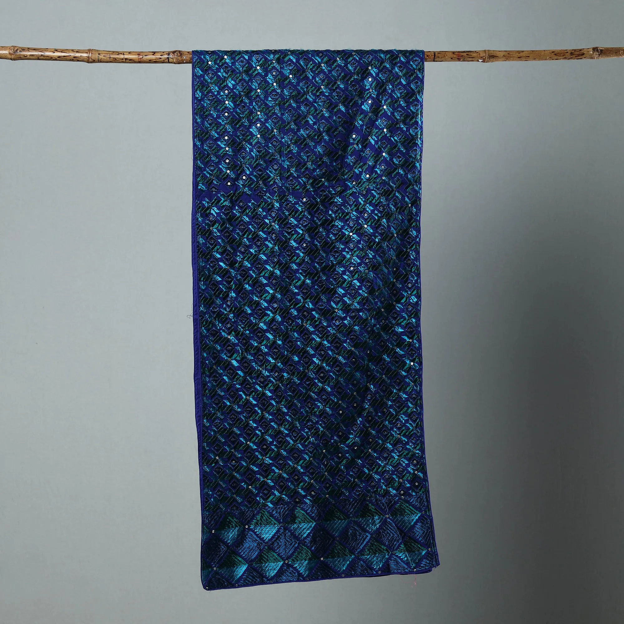 Blue - Phulkari Silk Cotton Embroidered Stole 17