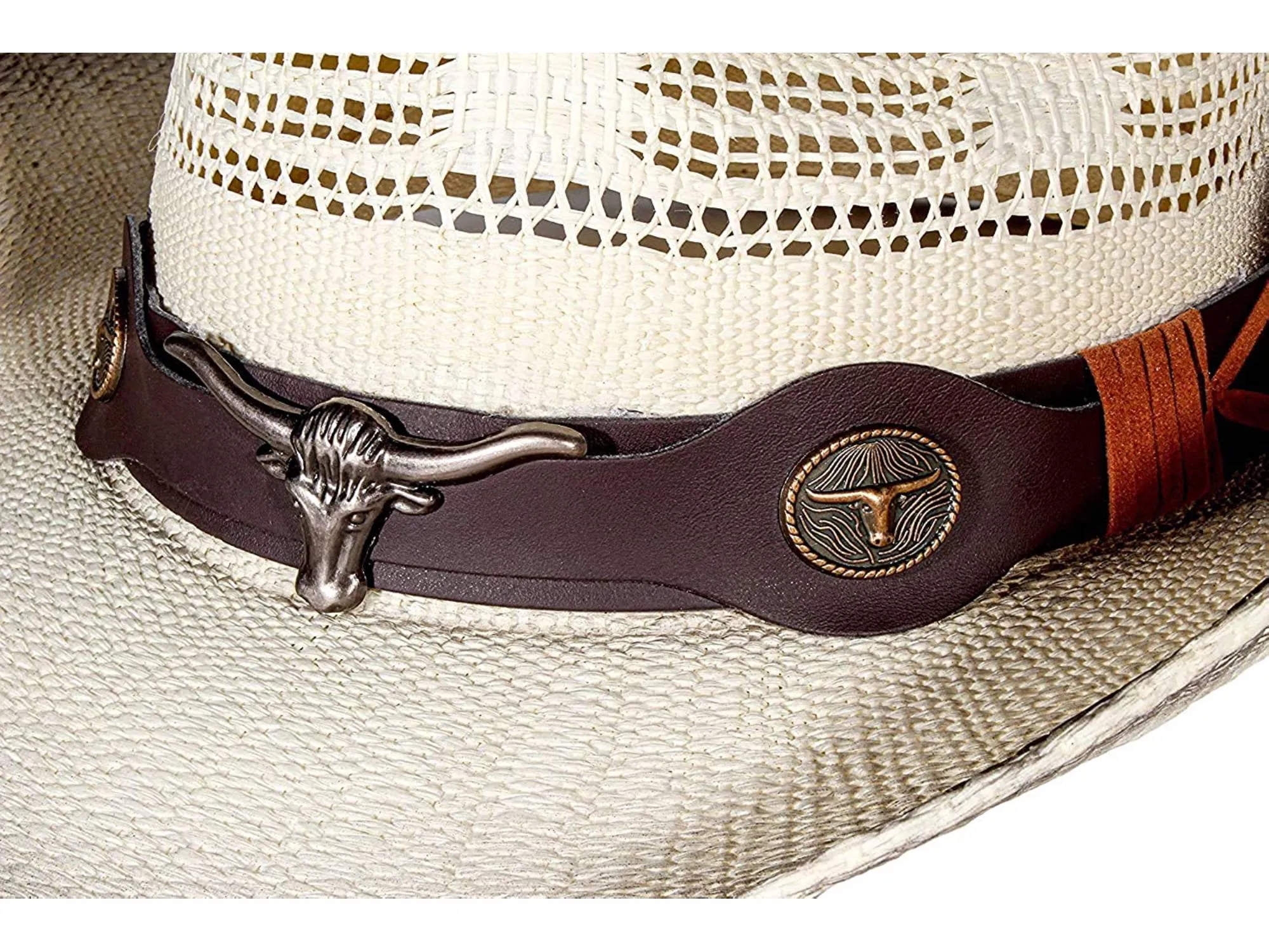 Bullseye White Cowboy Hat Brown Band