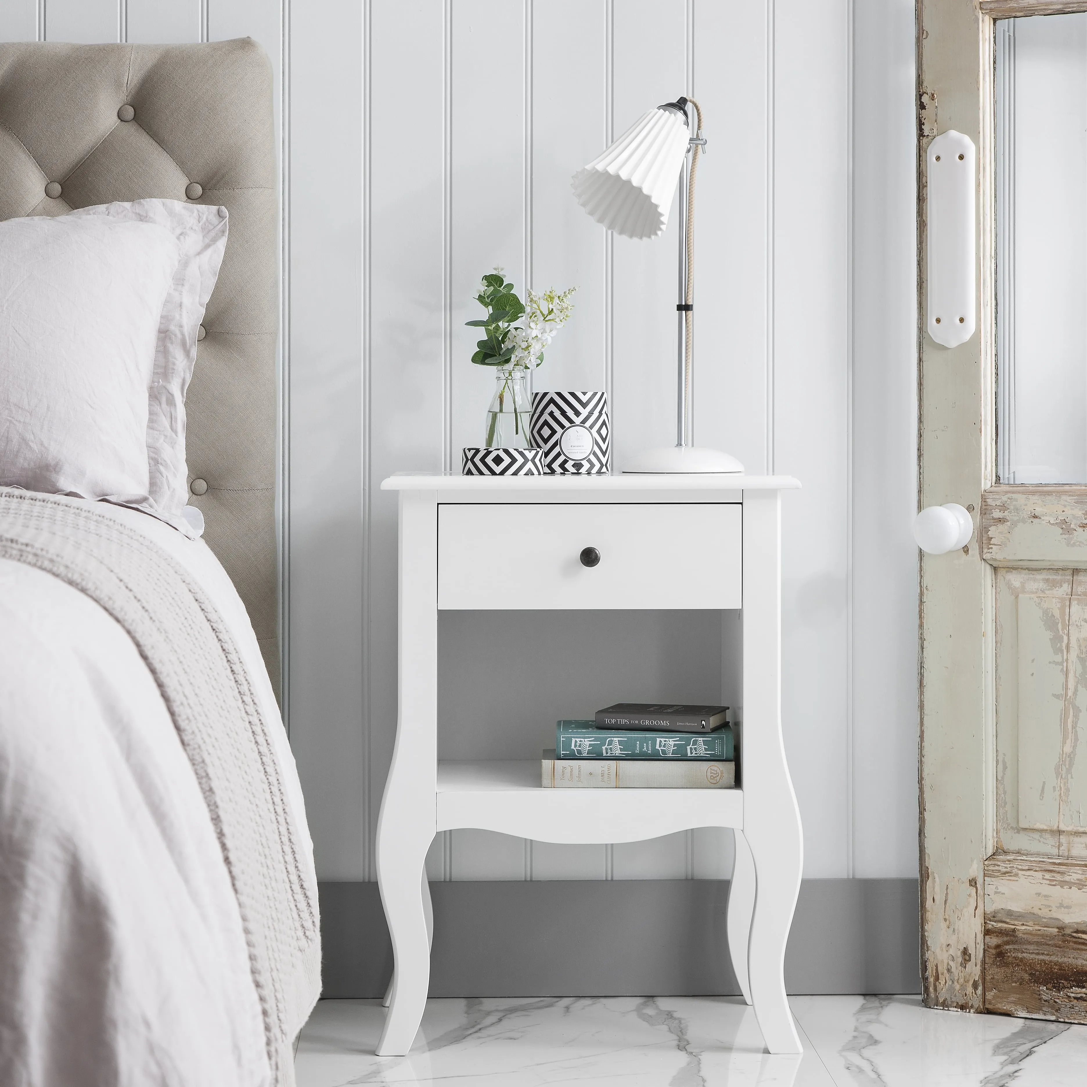 Camille Bedside Table 1 Drawer in Classic White