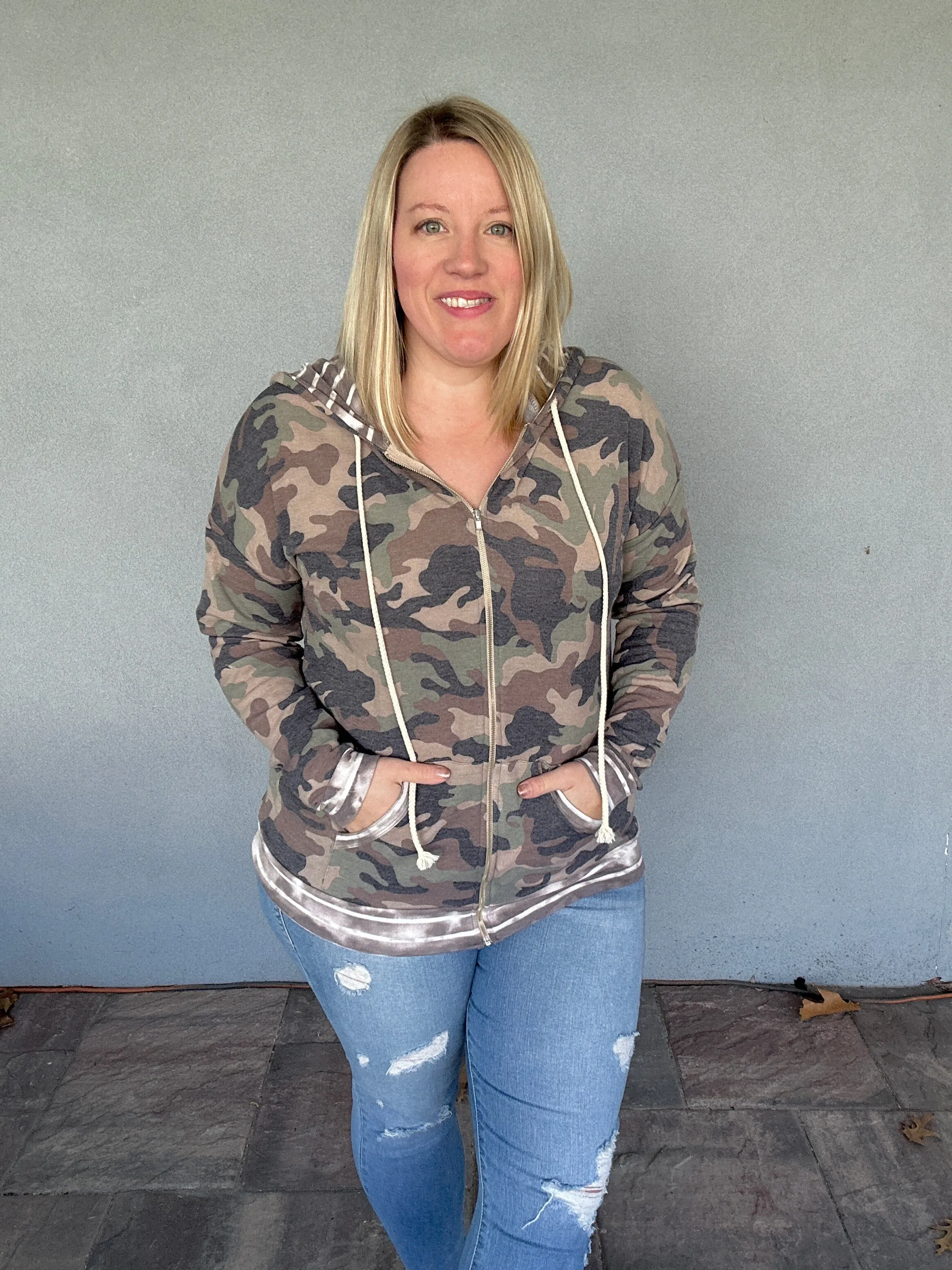 Camo Zip Up Lightweight Hoodie - PLUS