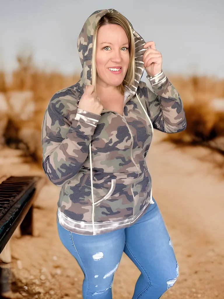 Camo Zip Up Lightweight Hoodie - PLUS