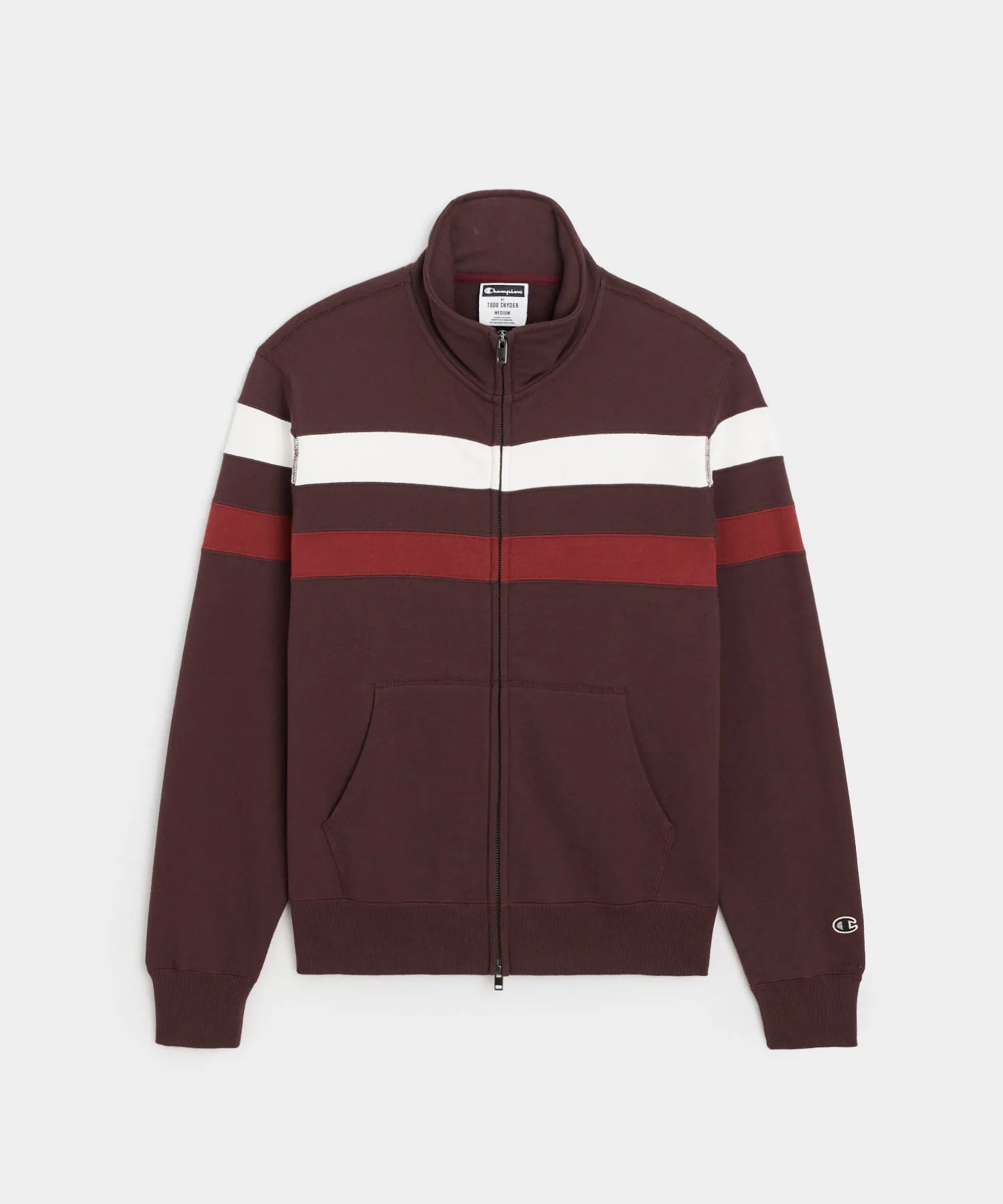 Champion Striped Full-Zip Sweatshirt in Cordovan