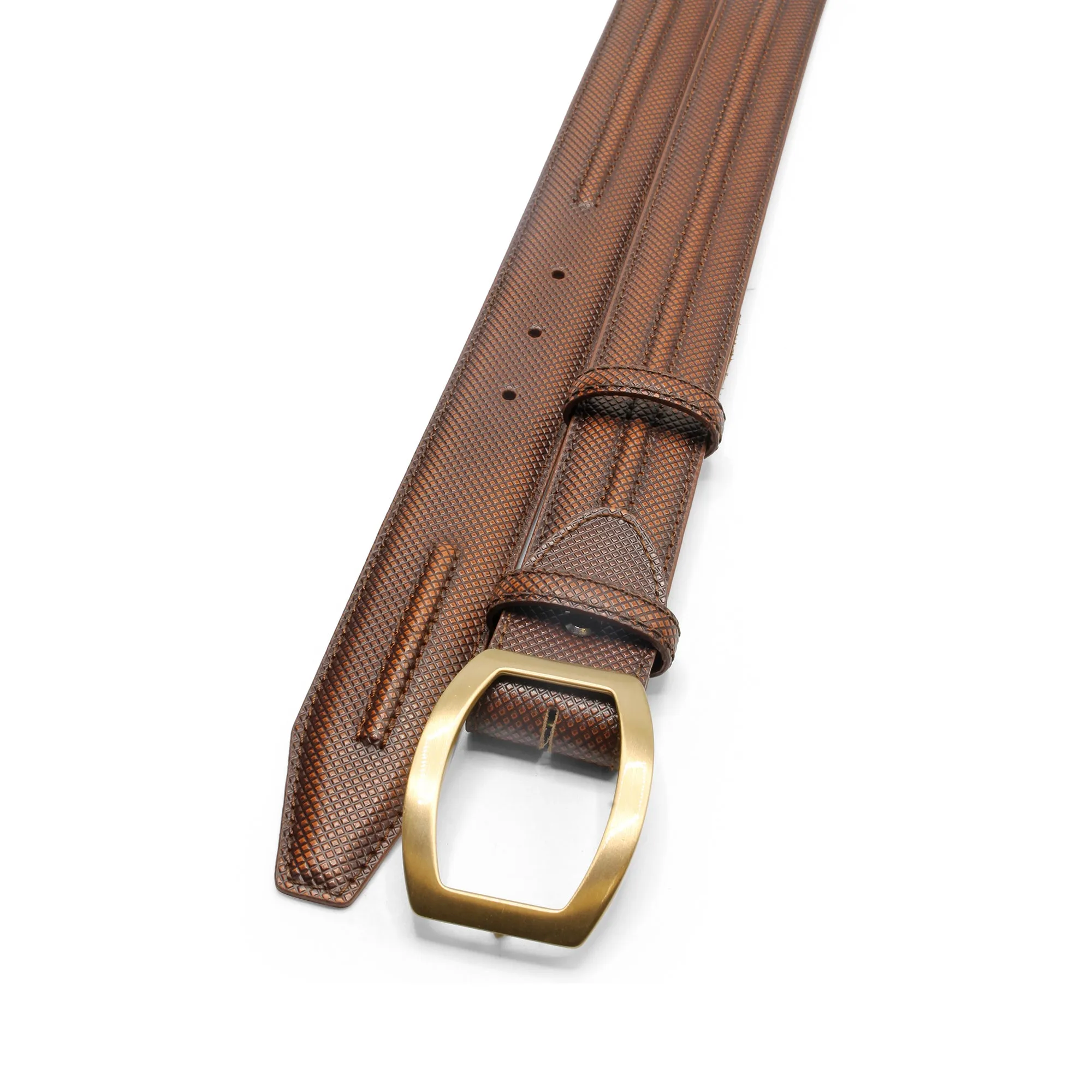 Cognac Flynn Dadino Texture Ridge Open Plate Belt