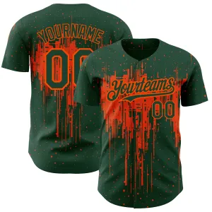 Custom Green Orange 3D Pattern Design Dripping Splatter Art Authentic Baseball Jersey