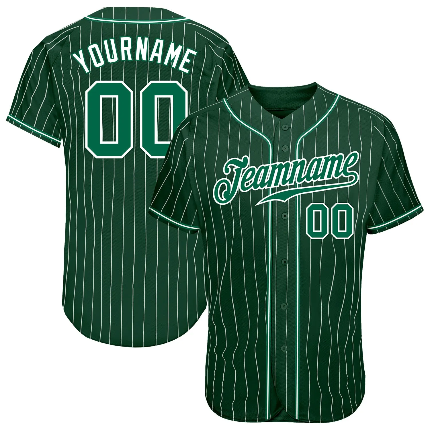 Custom Green White Pinstripe Kelly Green-White Authentic Baseball Jersey