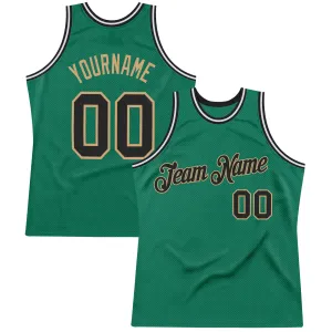 Custom Kelly Green Black-Old Gold Authentic Throwback Basketball Jersey