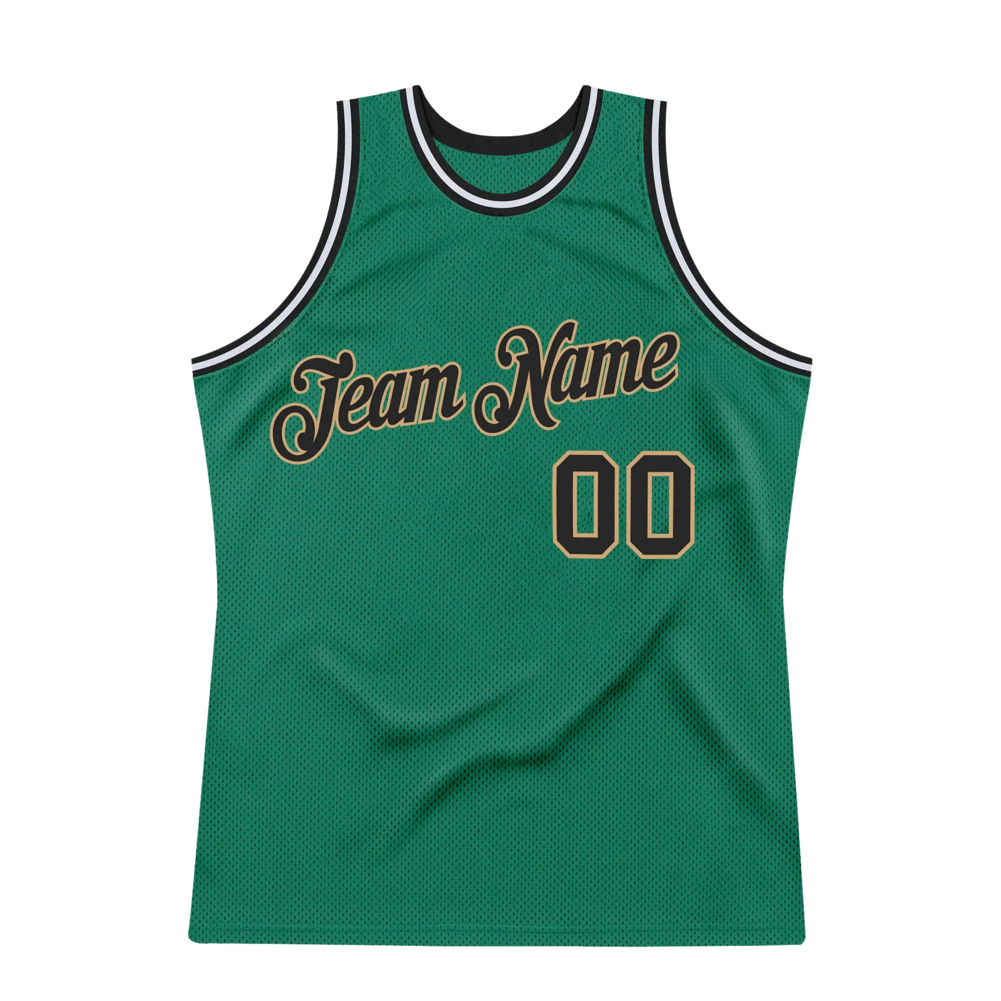 Custom Kelly Green Black-Old Gold Authentic Throwback Basketball Jersey