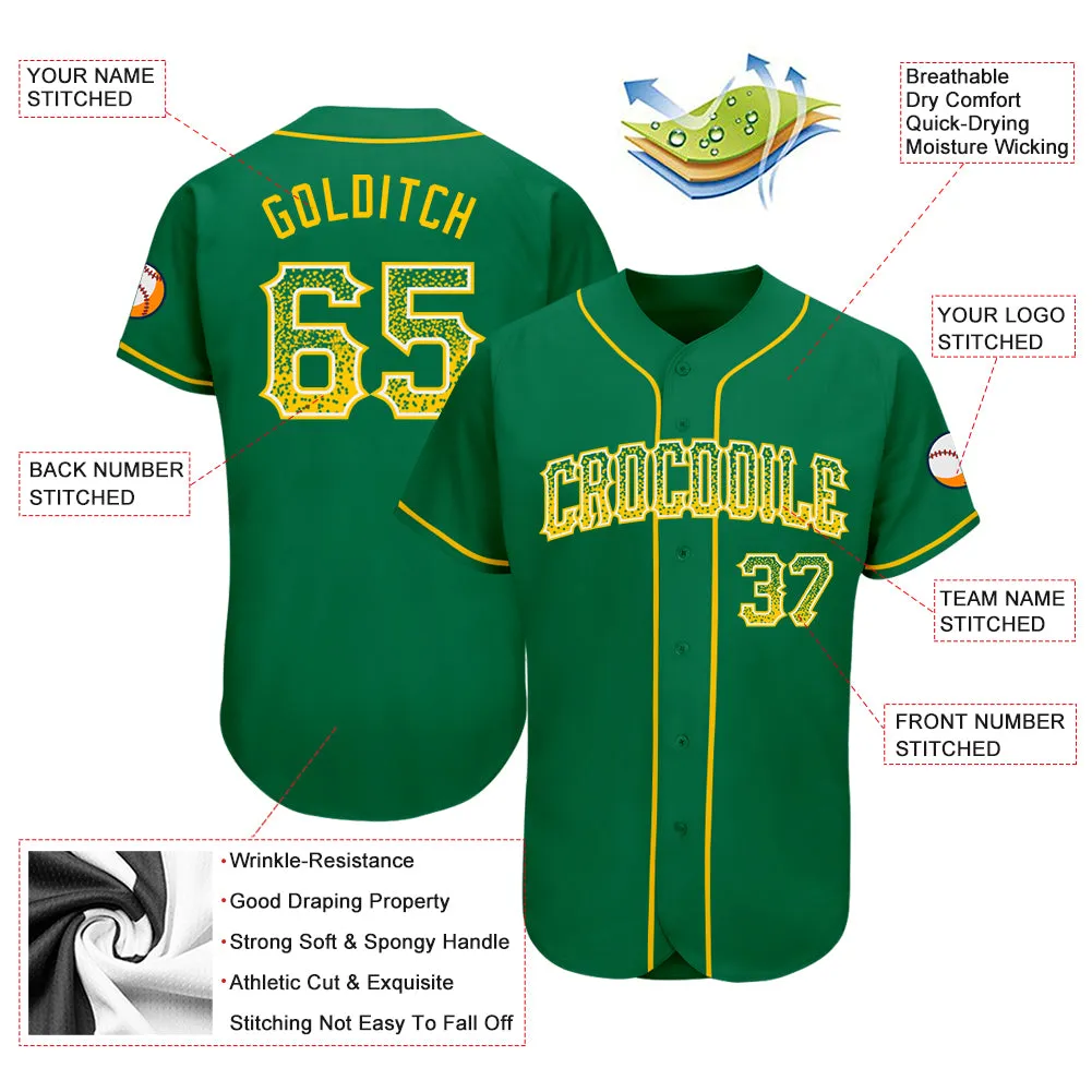 Custom Kelly Green Gold-White Authentic Drift Fashion Baseball Jersey