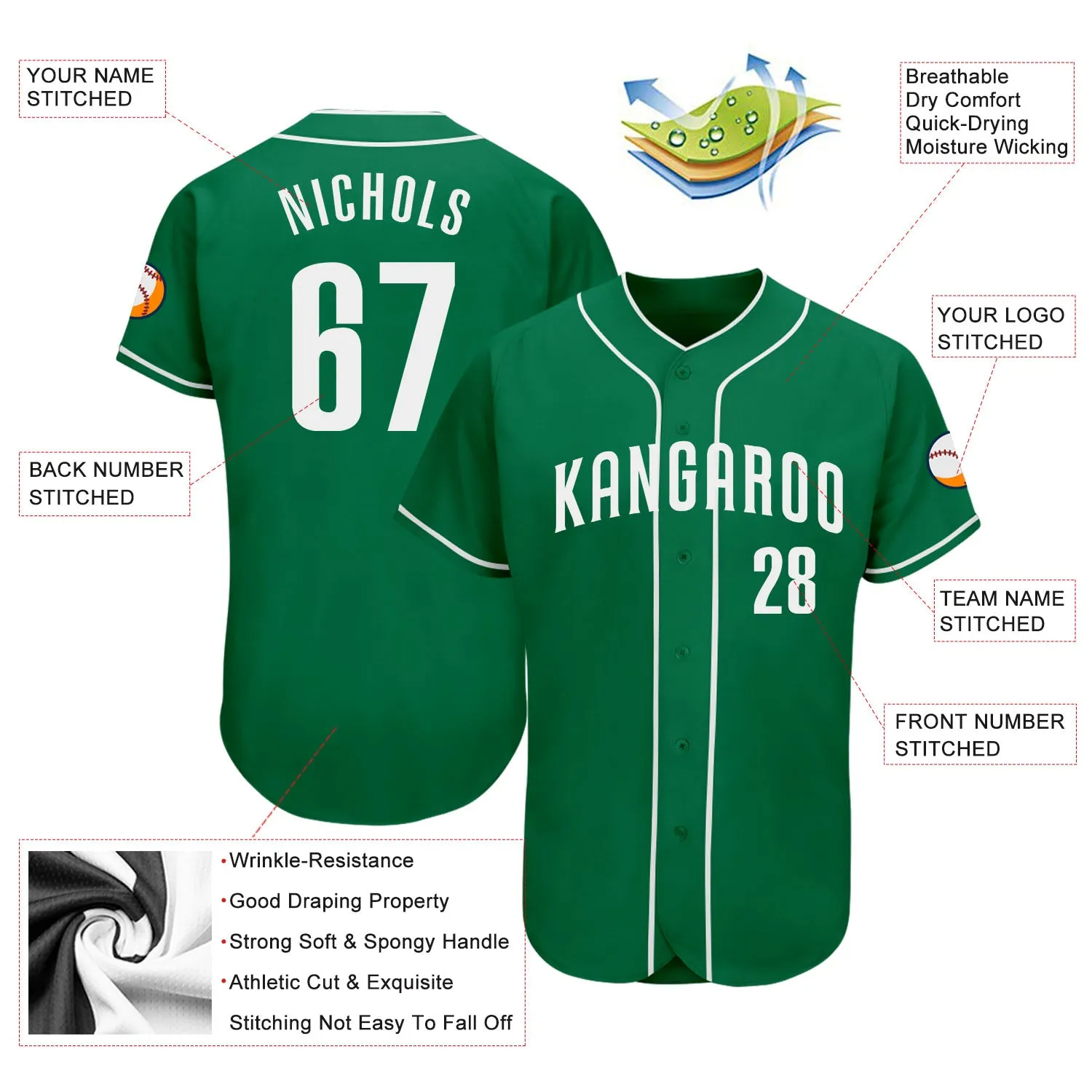 Custom Kelly Green White Authentic Baseball Jersey