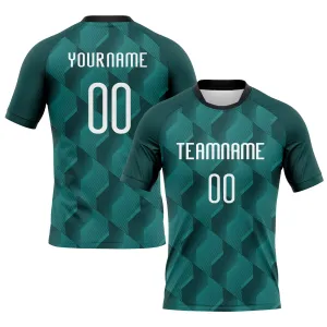 Custom Midnight Green White-Black Geometric Shape Sublimation Volleyball Uniform Jersey