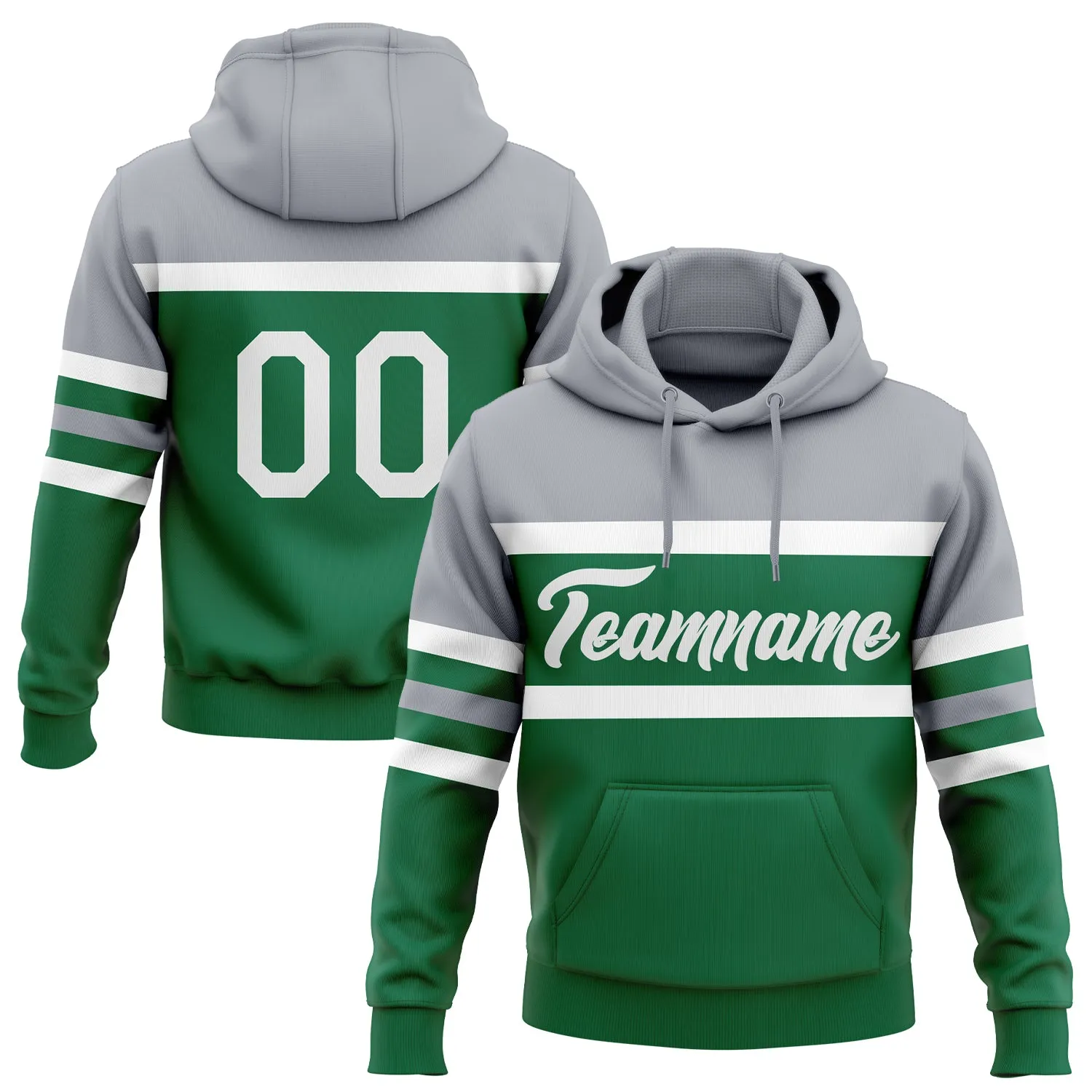 Custom Stitched Kelly Green White-Gray Line Sports Pullover Sweatshirt Hoodie