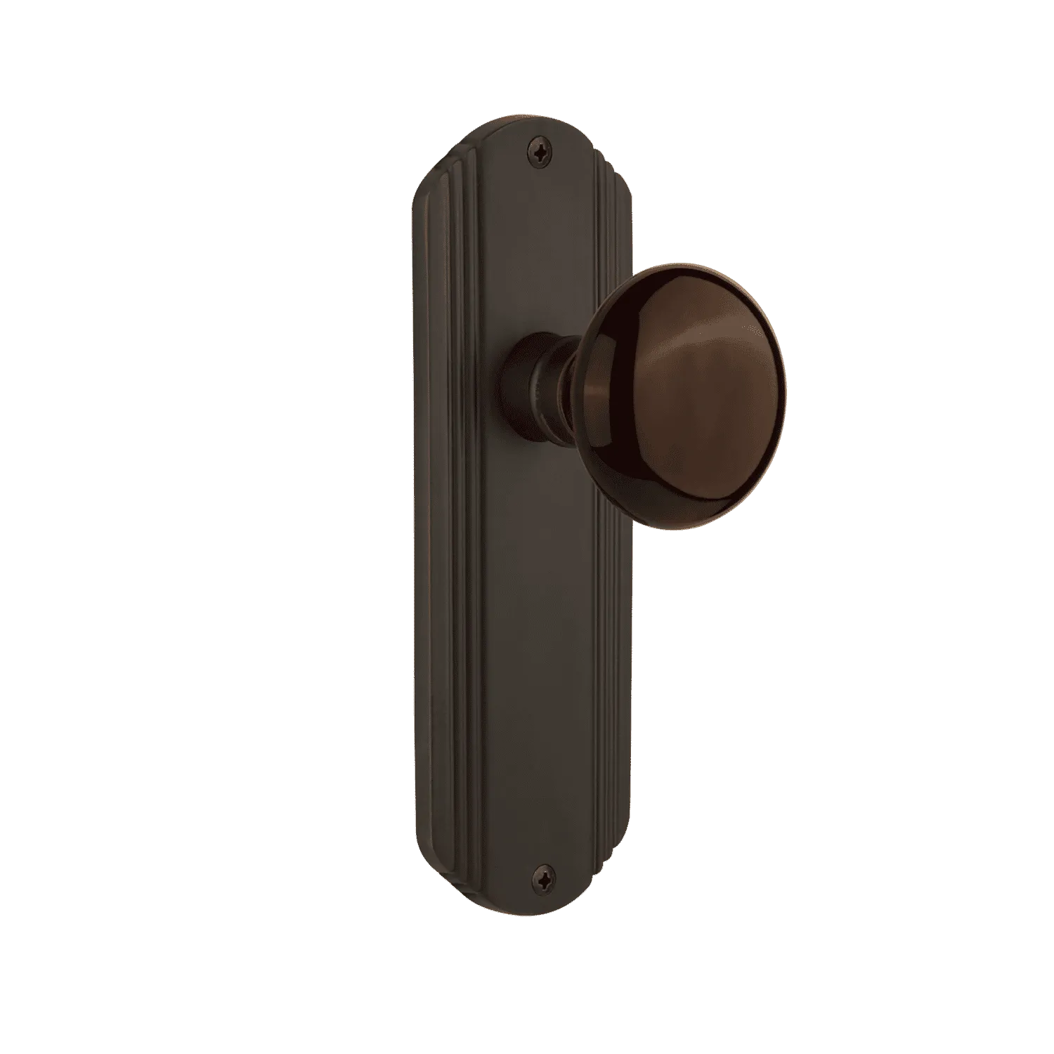 Deco Long Plate with Brown Porcelain Knob in Oil-Rubbed Bronze