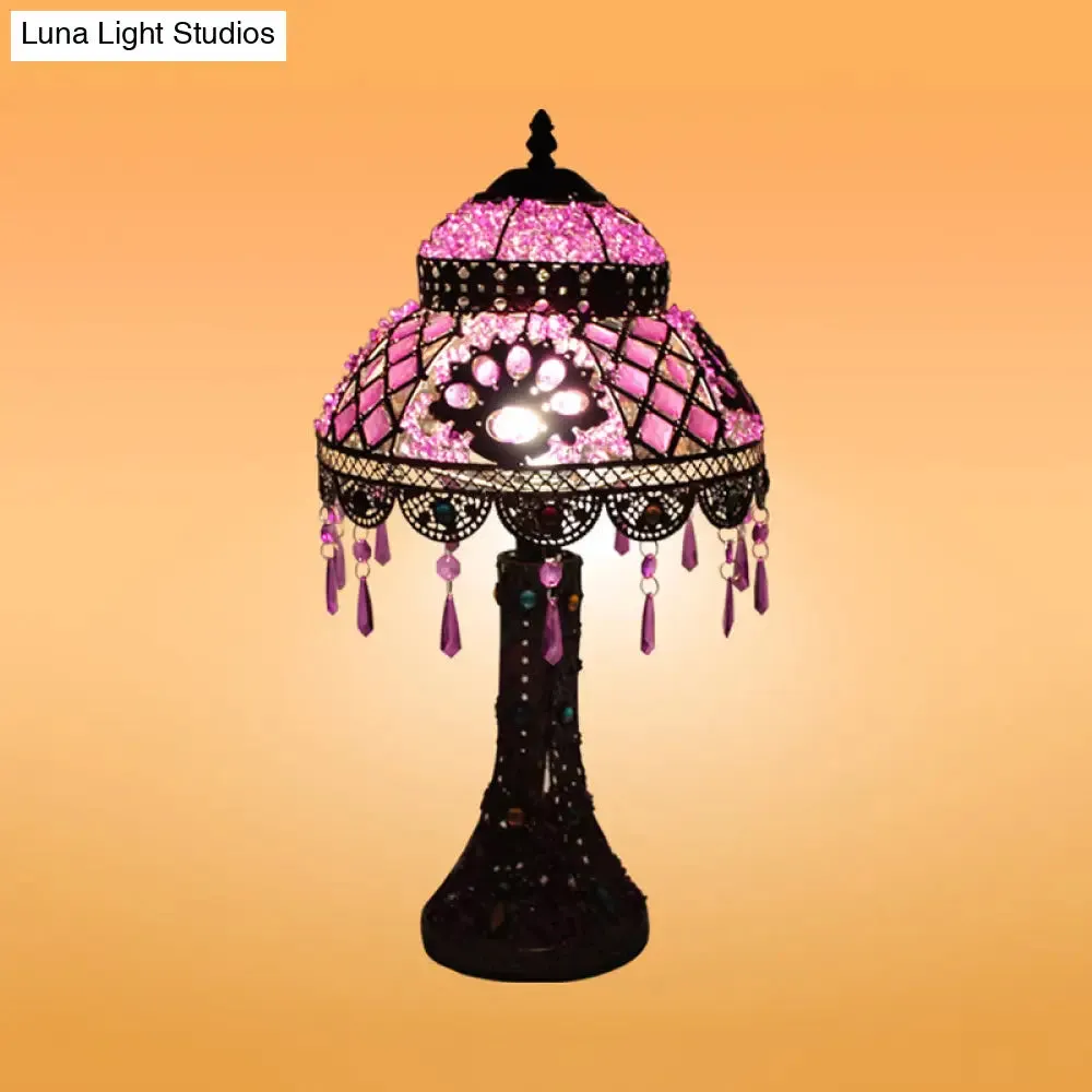 Dome Purple Metal Nightstand Lamp with Crystal Decoration & 1 Light - Bedroom Night Table Lighting