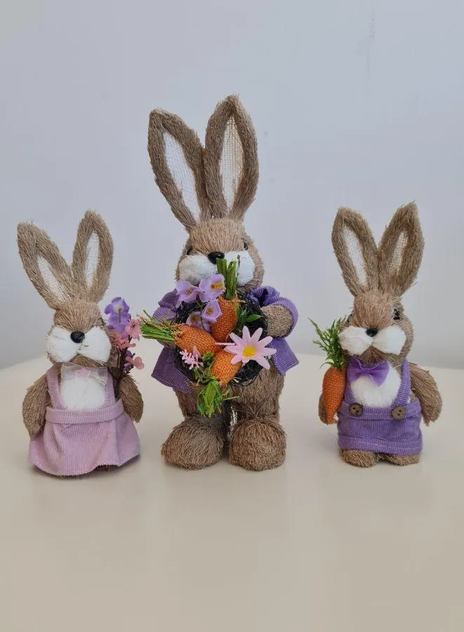 Easter Bunny Garden Décor Straw Rabbit Craft Ornament for Yard Signs, Living Rooms, and Bedrooms