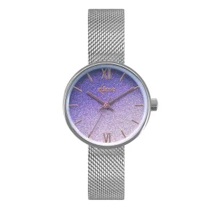 Eclipse Stainless Steel Round Purple Dial Silver Band Watch