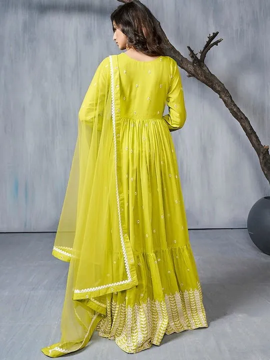 Ethnic Motifs Embroidered Anarkali Kurta With Dupatta