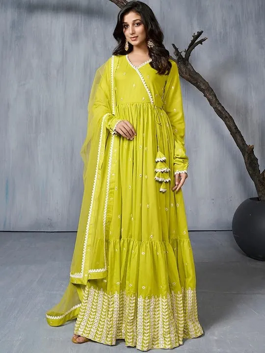 Ethnic Motifs Embroidered Anarkali Kurta With Dupatta