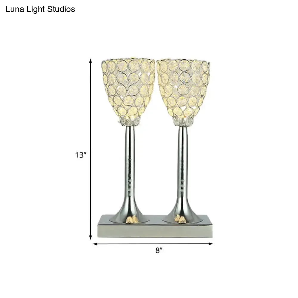 Evelyn - Clear Faceted Clear Glass Double Cup Table Light Simple LED Dining Room Nightstand Lamp in Chrome