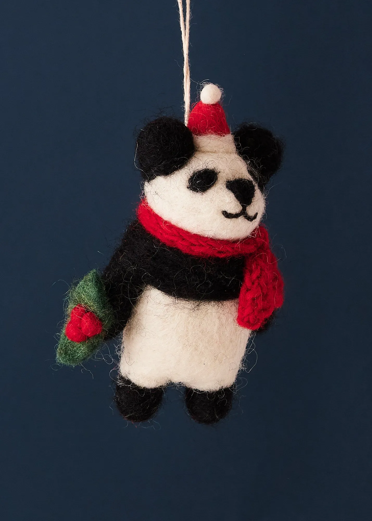 Felted Panda with Holly Sprig