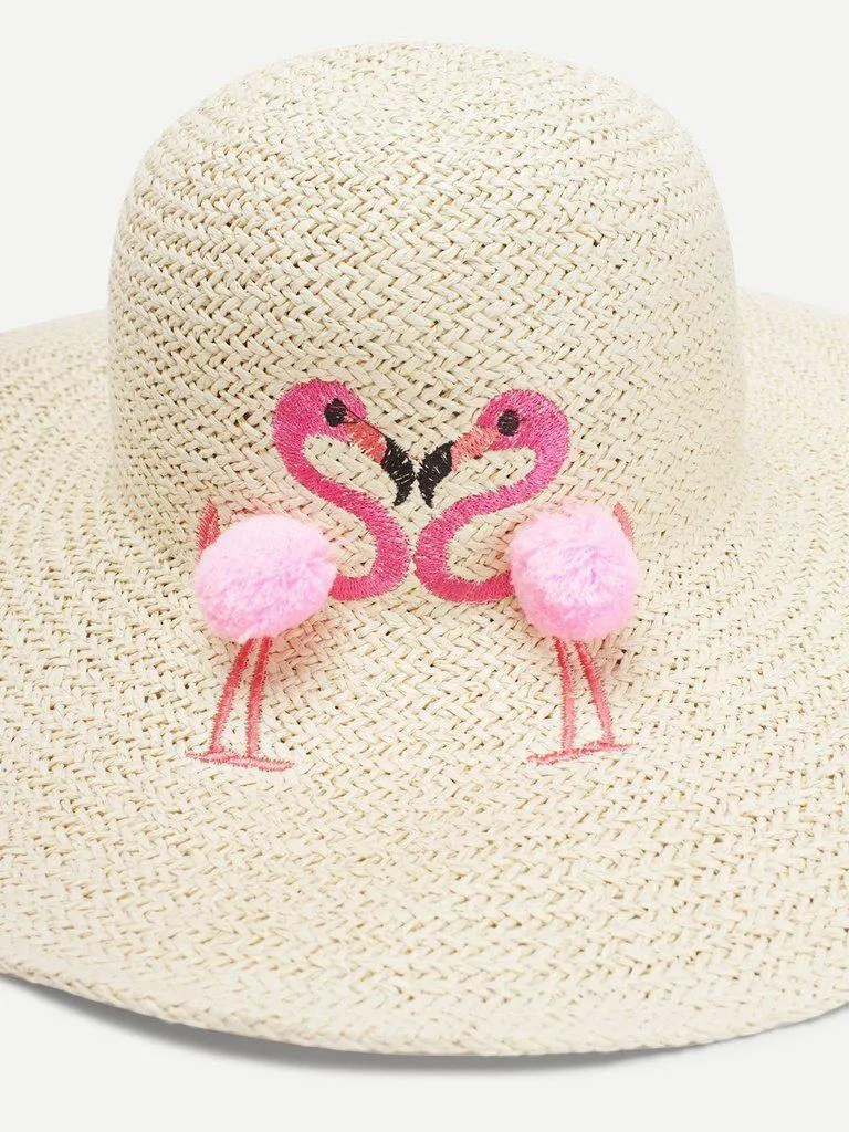 Flamingos Decorated Straw Hat