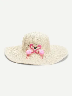 Flamingos Decorated Straw Hat