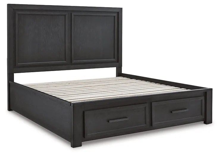 Foyland California King Panel Storage Bed with Mirrored Dresser and Chest