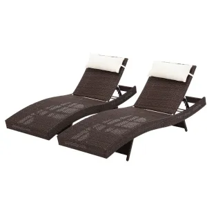 Gardeon Outdoor Sun Lounge Setting Wicker Lounger Day Bed Rattan Patio Furniture Brown