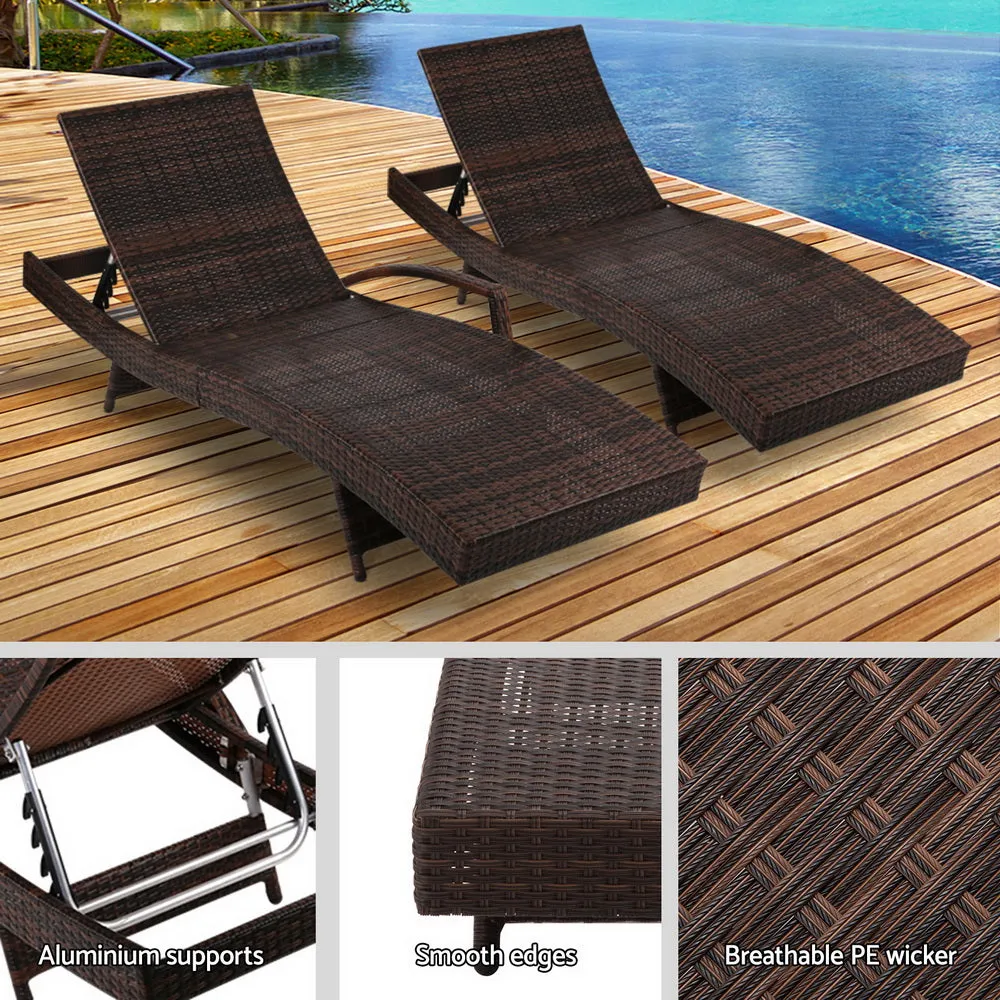 Gardeon Outdoor Sun Lounge Setting Wicker Lounger Day Bed Rattan Patio Furniture Brown