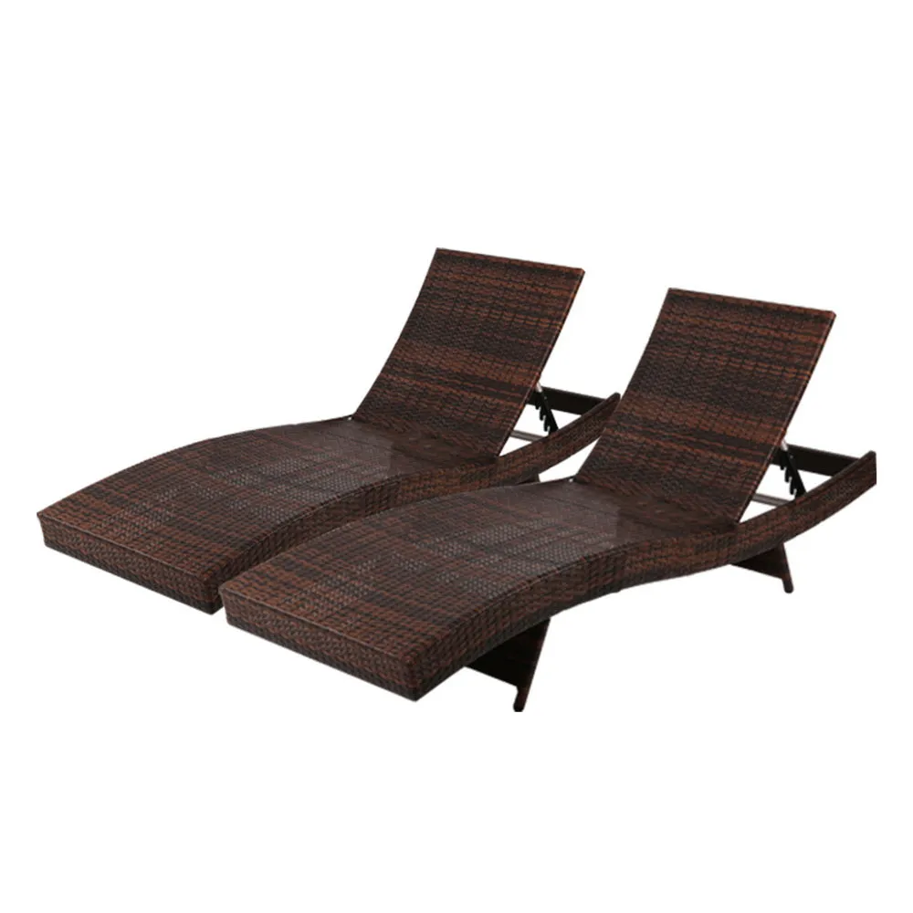 Gardeon Outdoor Sun Lounge Setting Wicker Lounger Day Bed Rattan Patio Furniture Brown