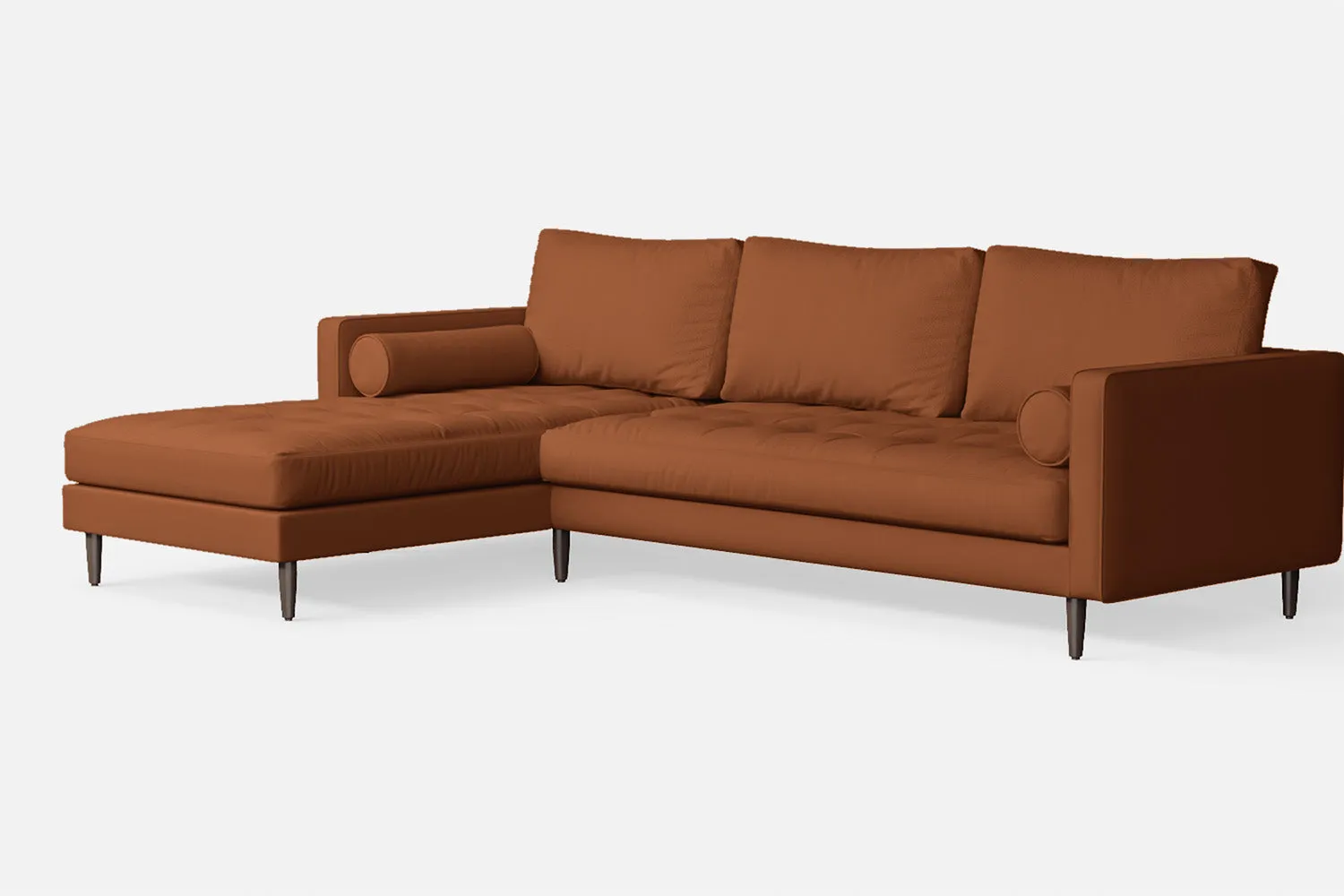 Gela 3 Seater Left Hand Facing Chaise Lounge Corner Sofa Tan Brown Leather