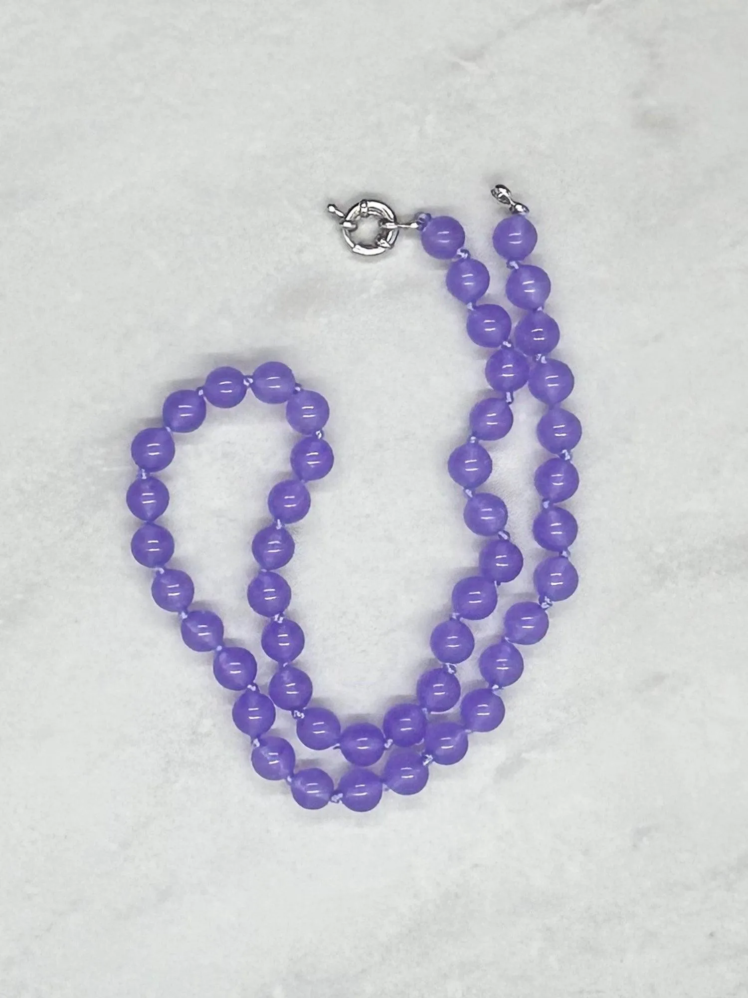 Hand Knotted Lavender Jade Bead Necklace