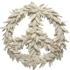 Handmade Hand Felted Wool Wreath - Peace Symbol in Cream - 14"