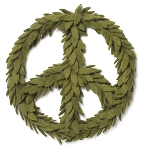 Handmade Hand Felted Wool Wreath - Peace Symbol in Green - 14"