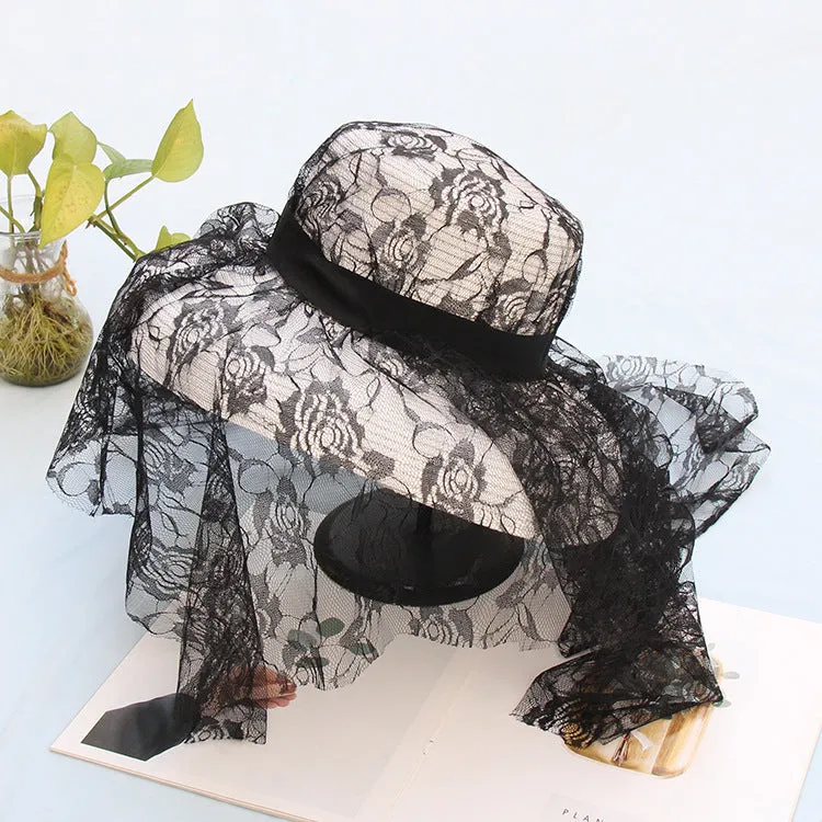 Hepburn ladies lace mesh straw hat seaside beach holiday sun hat women elegant sun hat