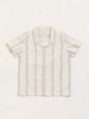 HOP Kids Cream Striped Textured Shirt