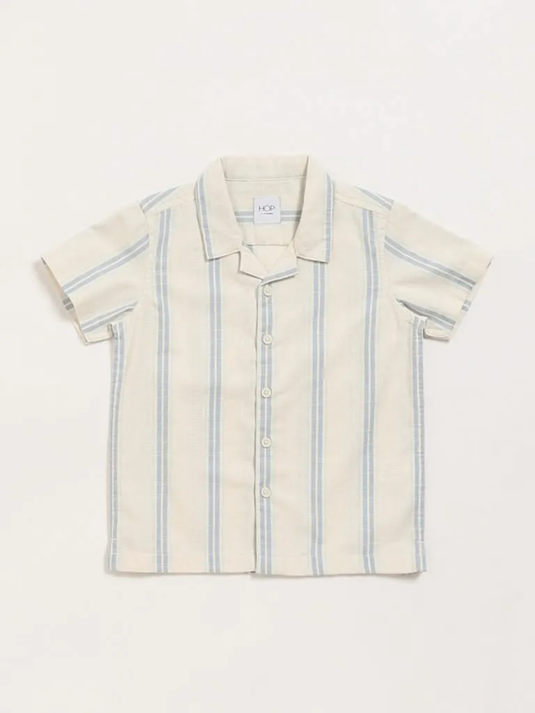 HOP Kids Cream Striped Textured Shirt